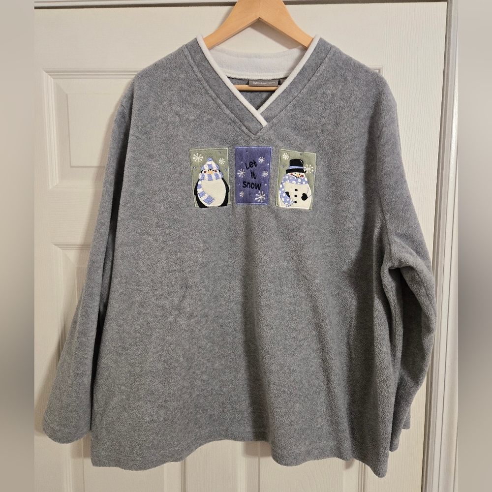 Croft & Barrow Woman's fleece grey pullover snowmen winter design size 3X
